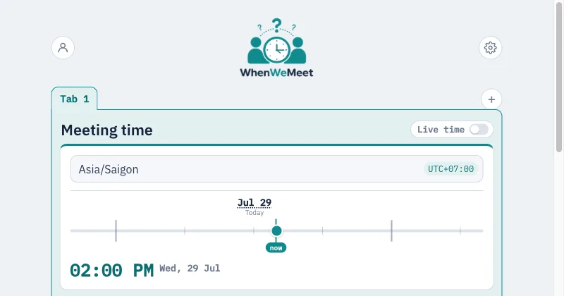 The WhenWeMeet interface showing a meeting time with a timeline and the same moment listed in several time zones.